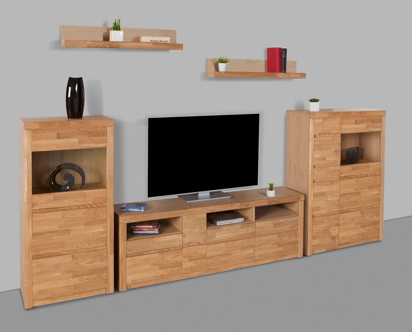 Home affaire Wohnwand Silkeborg, (Set, 5-St), teilmassiv mit schöner griffloser Optik von Home affaire