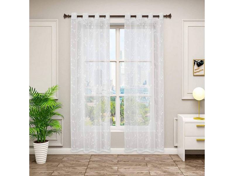 Woltu Gardine, (2 St), transparent Blumen Stickerei mit Ösen Leinen Optik von Woltu