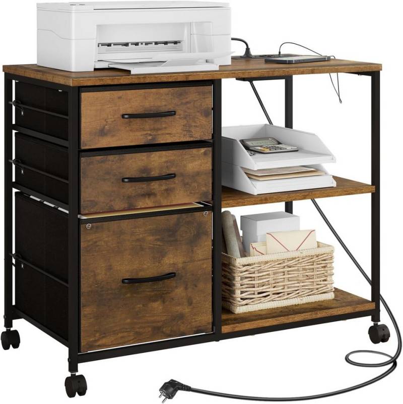 Woltu Aktenschrank mit Ladestation, 3 Stoffschubladen, Büroschrank mit Rollen von Woltu