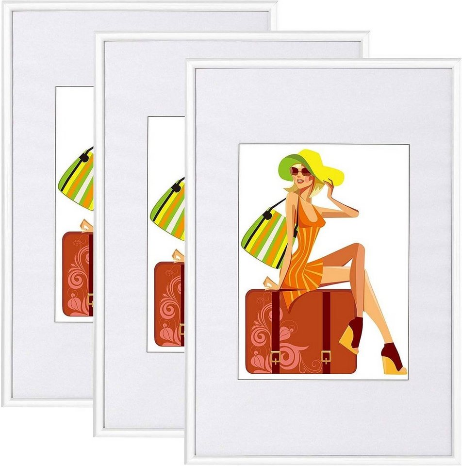 Woltu Bilderrahmen, (Set, 3 St), mit Passepartout Kunststoff Rahmen, Glasvorderseite von Woltu