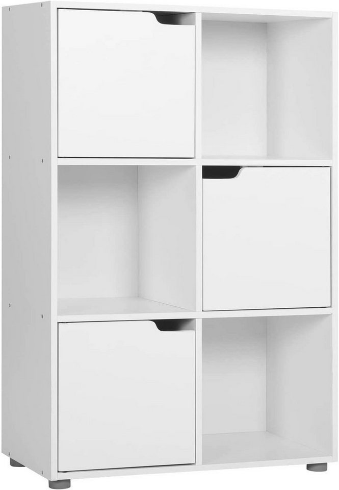 Woltu Bücherregal, 1-tlg., Standregal mit 3 Türen, MDF, 6 Fächer, 60x30x91cm von Woltu