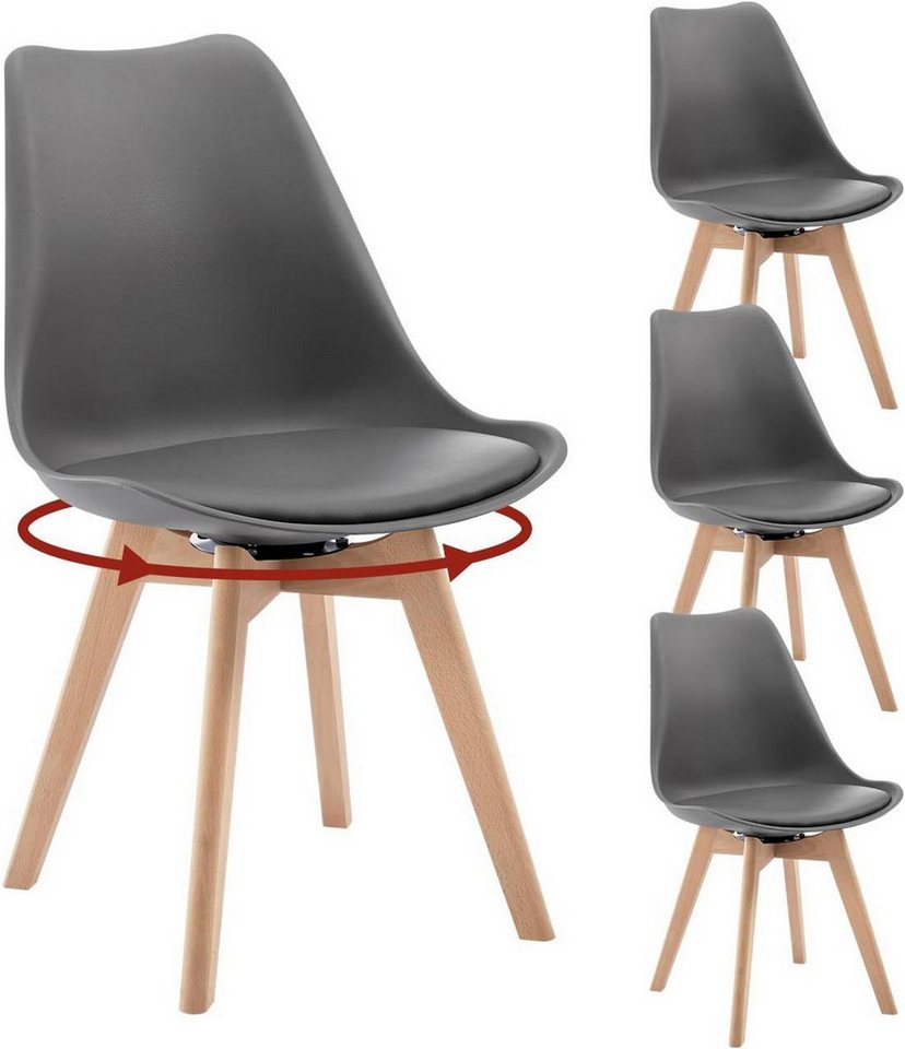 Woltu Esszimmerstuhl (4 St), drehbar 4er Set, Drehstuhl Polsterstuhl, aus Massivholz Kunstleder von Woltu