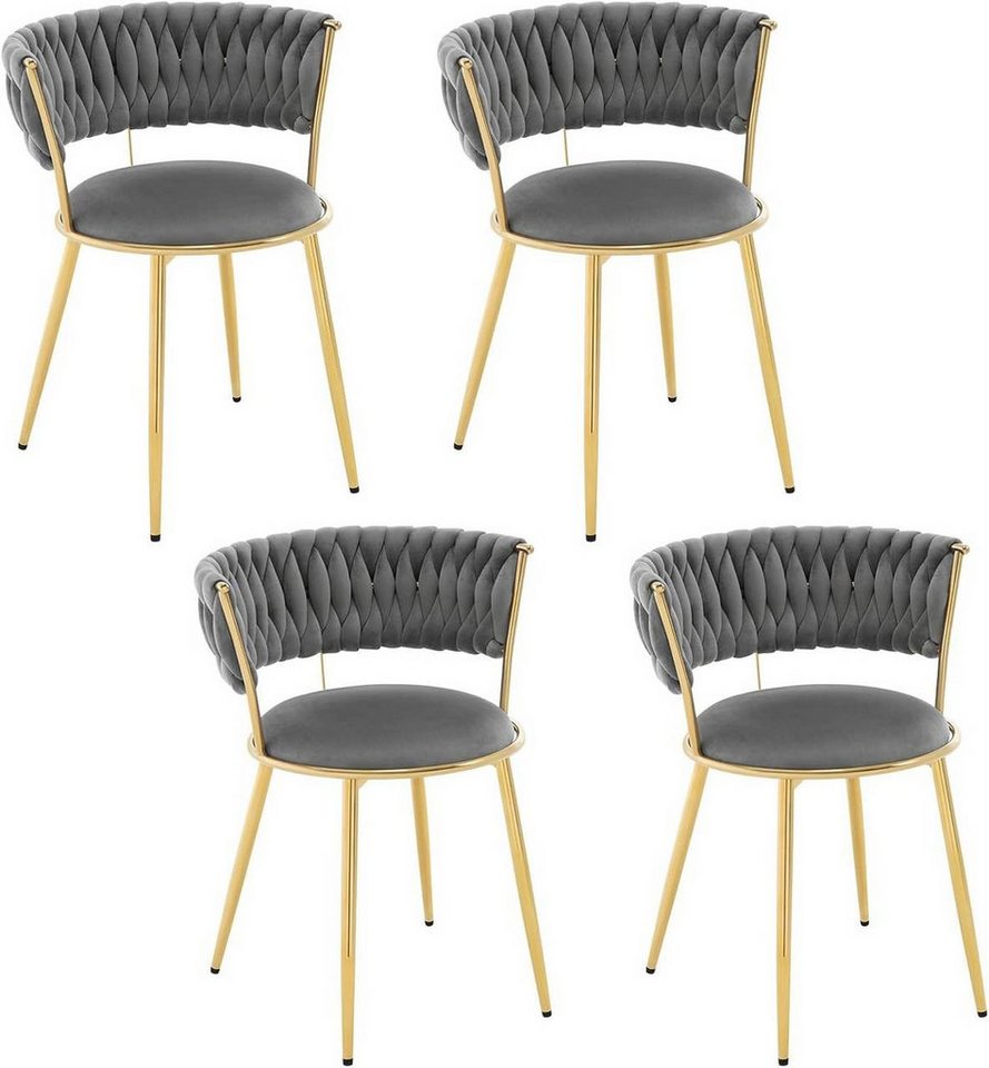 Woltu Esszimmerstuhl (4 St), mit gewebter Rückenlehne, Design Stuhl Metallbeinen, Sessel Samt von Woltu