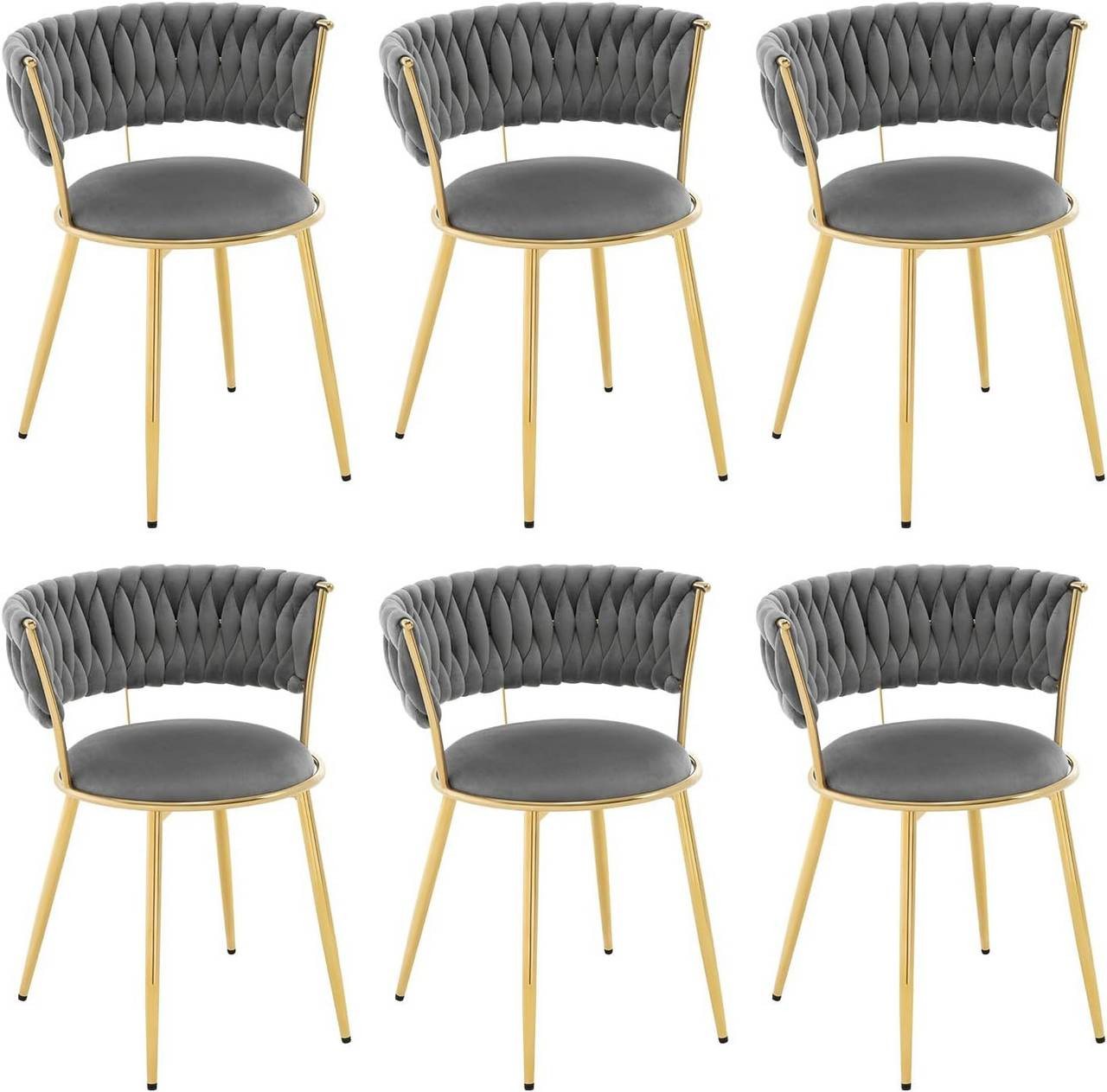 Woltu Esszimmerstuhl (6 St), mit gewebter Rückenlehne, Design Stuhl Metallbeinen, Sessel Samt von Woltu