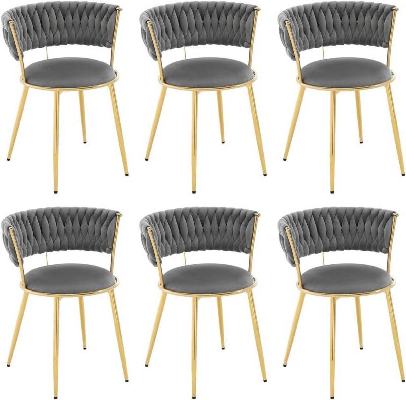 Woltu Esszimmerstuhl (6 St), mit gewebter Rückenlehne, Design Stuhl Metallbeinen, Sessel Samt von Woltu