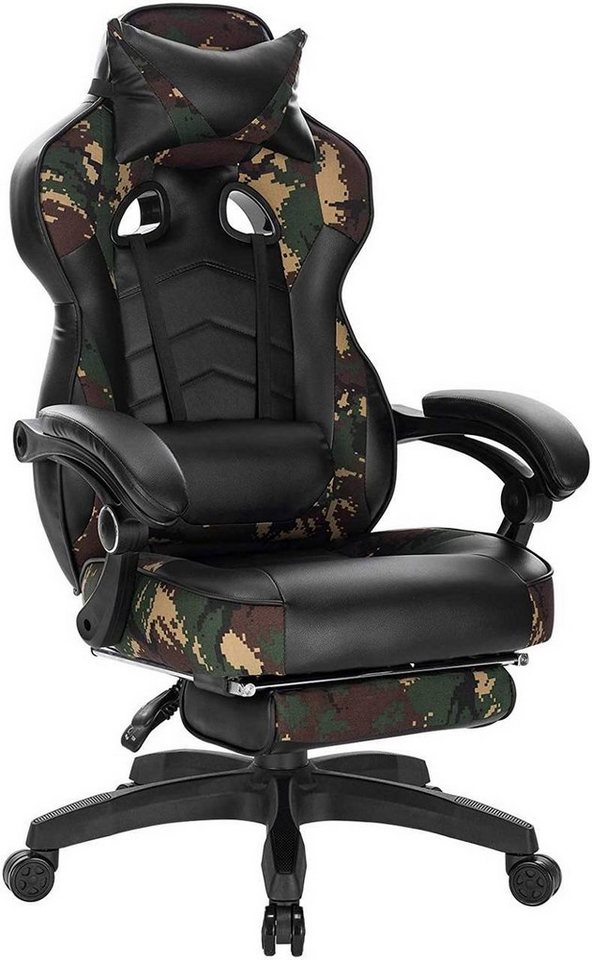 Woltu Gaming-Stuhl (1 St), mit Kopfstütze, Lendenkissen & Fußstütze Kunstleder von Woltu