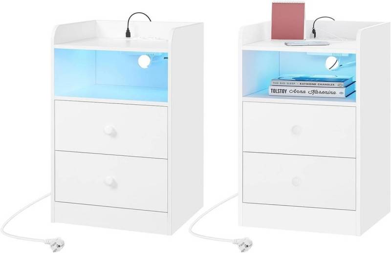 Woltu Nachttisch (2-St), Nachtschrank mit LED-Licht und Ladefunktion von Woltu