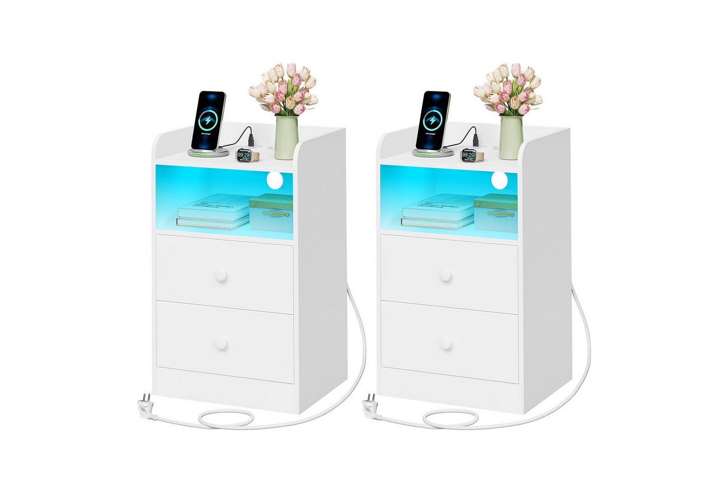 Woltu Nachttisch (2-St), Nachtschrank mit LED-Licht und Ladefunktion von Woltu