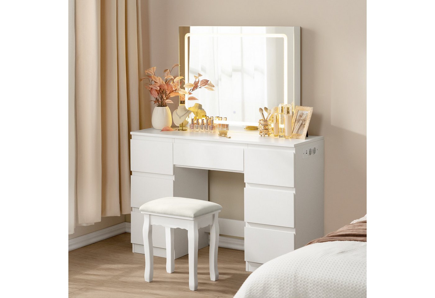 Woltu Schminktisch, mit Steckdose, mit LED-Beleuchtung Spiegel, 7 Schubladen Woltu Schminktisch, mit Steckdose, mit LED-Beleuchtung Spiegel, 7 Schubladen von Woltu