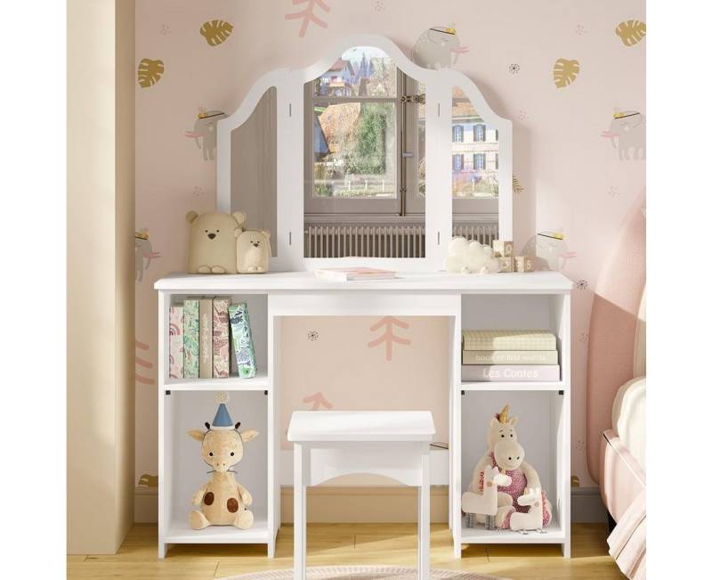Woltu Schminktisch (1-St), Mädchen Kosmetiktisch mit Hocker Spiegel, weiß von Woltu