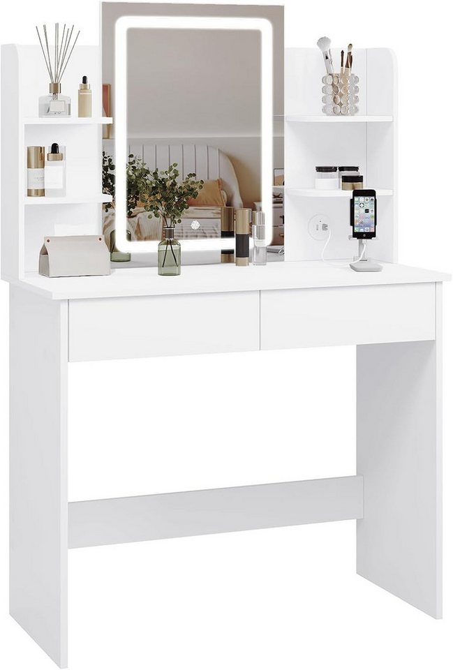 Woltu Schminktisch (1-St), mit Spiegel, mit LED-Beleuchtung, 2 USB-Ports, Weiß von Woltu