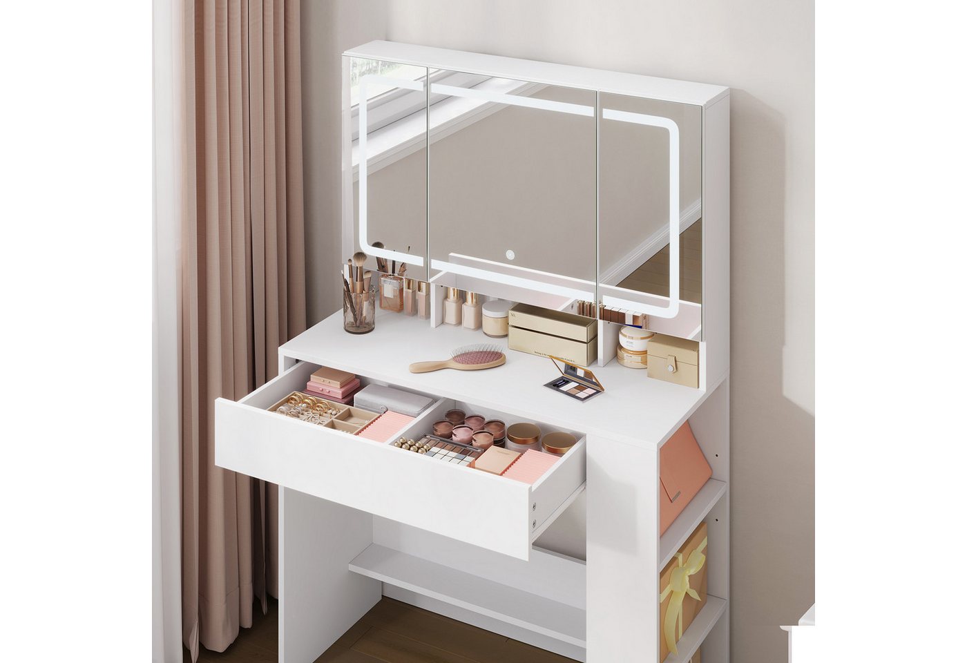 Woltu Schminktisch (1-St), mit Spiegel und LED-Beleuchtung, Schubladen, mit aufbewahrung von Woltu