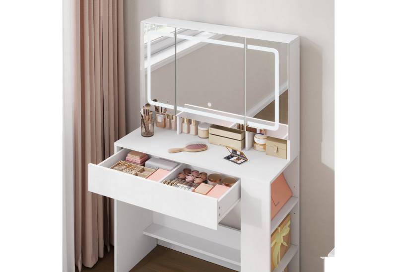 Woltu Schminktisch (1-St), mit Spiegel und LED-Beleuchtung, Schubladen, mit aufbewahrung von Woltu