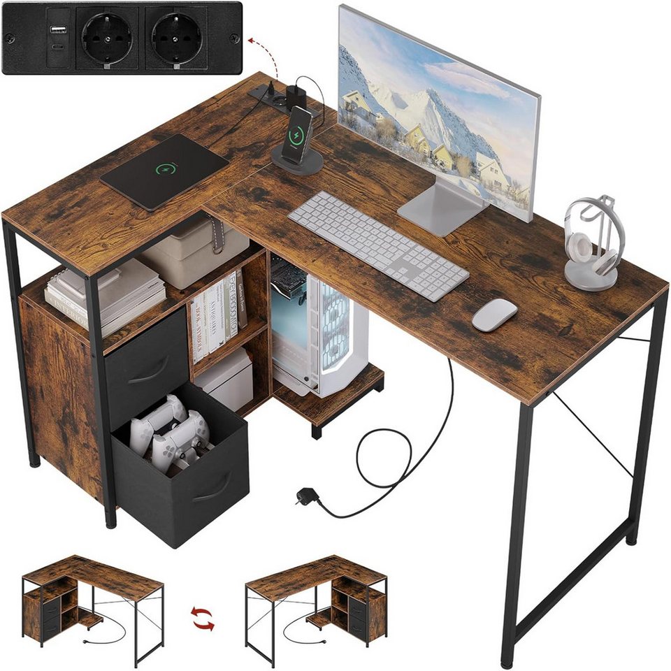 Woltu Schreibtisch (1-St), Eckschreibtisch, L-Form, Gaming Tisch mit Regal umkehrbar, 120x80 cm von Woltu