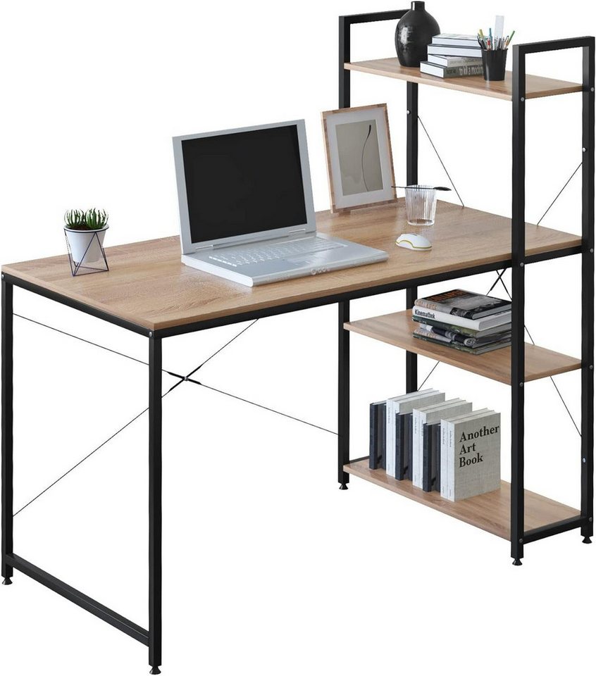 Woltu Schreibtisch (1-St), PC Tisch aus Holz und Stahl, mit Ablagen von Woltu