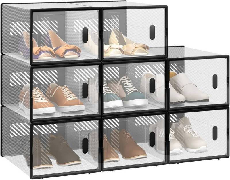 Woltu Schuhregal, 8-tlg., stapelbar, mit magnetischer Tür, Kunststoffbox von Woltu