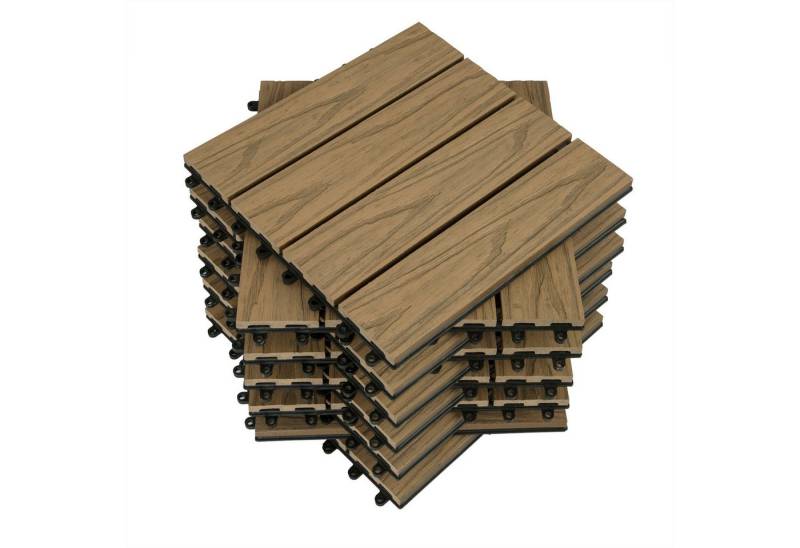 Woltu WPC-Fliesen, 22er-Set WPC Balkonfliesen, 30x30cm Holz Optik mit Relief von Woltu