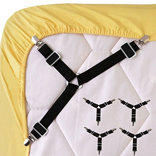 Wommty 4 Stück Verstellbar Bed Sheet Gurthalteband Bettlakenspanner Triangle Elastische Strapse Greifer Halterung Träger Clip für Bett Blatt, Matratzenbezüge, Sofa Kissen und Stuhlsitze Kissen von ZENUTA