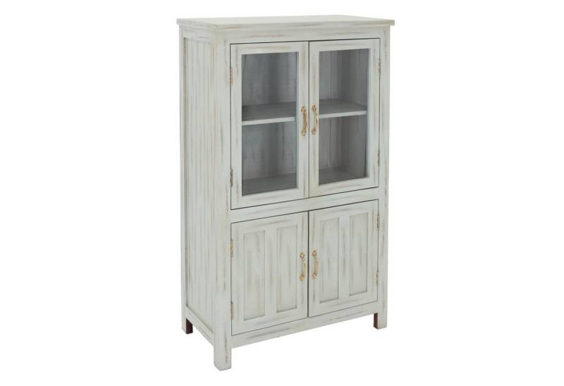 WOMO-DESIGN Vitrine Buffet Küchenschrank Vitrinenschrank für Geschirr Stauraumvitrine Standvitrine Shabby Chic Glasvitrine Wohnzimmerschrank Mangoholz/Glas von Womo-Design