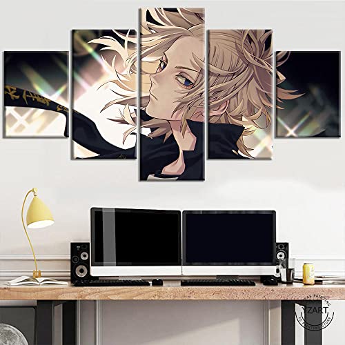 Wondbeau Leinwanddrucke Modulare Wandkunst Wandaufkleber 5 Teiliges Wandbild Druck auf Leinwand Malerei Moderne Abstrakte Poster Mit Rahmen L/150cm×80cm Anime Tokyo Revenger,Hanagaki Takemichi von Wondbeau