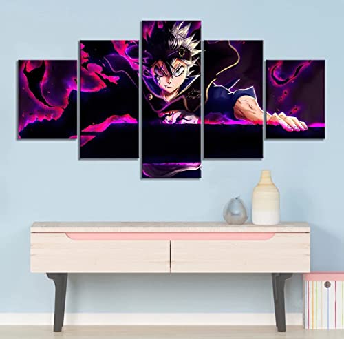 Wondbeau Leinwanddrucke Modulare Wandkunst Wandaufkleber 5 Teiliges Wandbild Druck auf Leinwand Malerei Moderne Abstrakte Poster Mit Rahmen L/150cm×80cm Black Clover Anime,Animationsjunge Asta von Wondbeau