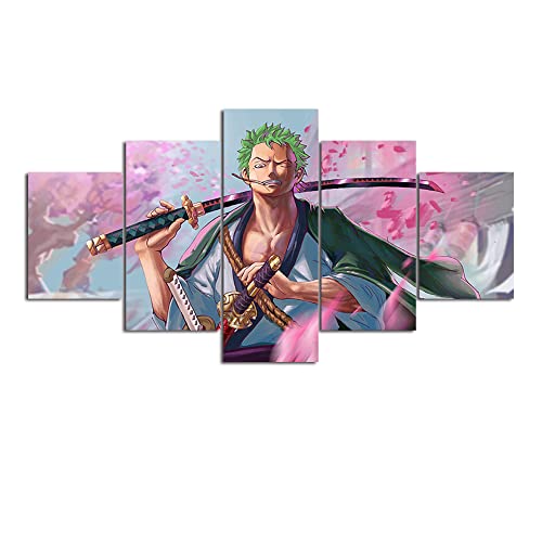 Wondbeau Leinwanddrucke Modulare Wandkunst Wandaufkleber 5 Teiliges Wandbild Druck auf Leinwand Malerei Moderne Abstrakte Poster Mit Rahmen L/150cm×80cm Rorono Zoro,One Piece Animation von Wondbeau