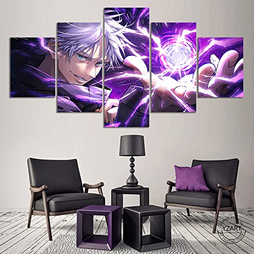 Wondbeau Leinwanddrucke Modulare Wandkunst Wandaufkleber 5 Teiliges Wandbild Druck auf Leinwand Malerei Moderne Abstrakte Poster Mit Rahmen L/150cm×80cm Satoru Gojo Hollow Purple Jujutsu Kaisen von Wondbeau