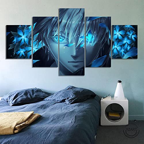 Wondbeau Leinwanddrucke Modulare Wandkunst Wandaufkleber 5 Teiliges Wandbild Druck auf Leinwand Malerei Moderne Abstrakte Poster Mit Rahmen L/150cm×80cm Satoru Gojo Jujutsu Kaisen von Wondbeau