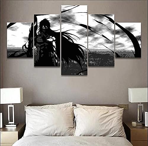 Wondbeau Leinwanddrucke Modulare Wandkunst Wandaufkleber 5 Teiliges Wandbild Druck auf Leinwand Malerei Moderne Abstrakte Poster Mit Rahmen M/100cm×50cm Anime Bleach Ichigo Kurosaki von Wondbeau