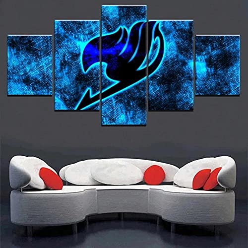 Wondbeau Leinwanddrucke Modulare Wandkunst Wandaufkleber 5 Teiliges Wandbild Druck auf Leinwand Malerei Moderne Abstrakte Poster Mit Rahmen M/100cm×50cm Anime Fairy Tail, Logo von Wondbeau