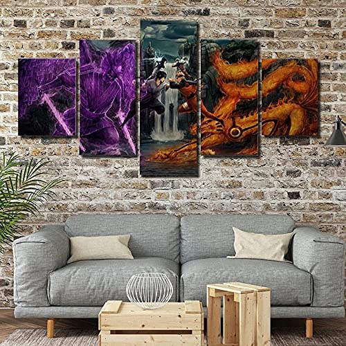 Wondbeau Leinwanddrucke Modulare Wandkunst Wandaufkleber 5 Teiliges Wandbild Druck auf Leinwand Malerei Moderne Abstrakte Poster Mit Rahmen M/100cm×50cm Anime Naruto,Uchiha Sasuke von Wondbeau