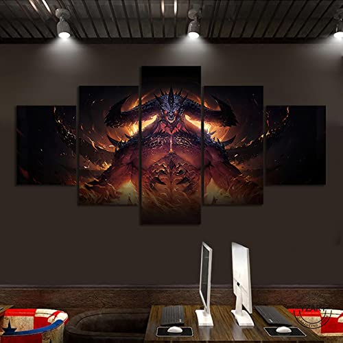 Wondbeau Leinwanddrucke Modulare Wandkunst Wandaufkleber 5 Teiliges Wandbild Druck auf Leinwand Malerei Moderne Abstrakte Poster Mit Rahmen M/100cm×50cm Diablo Immortal,Spielcharakter von Wondbeau