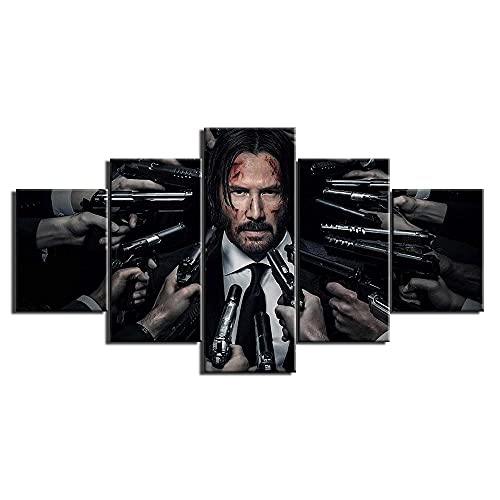 Wondbeau Leinwanddrucke Modulare Wandkunst Wandaufkleber 5 Teiliges Wandbild Druck auf Leinwand Malerei Moderne Abstrakte Poster Mit Rahmen M/100cm×50cm John Wick von Wondbeau