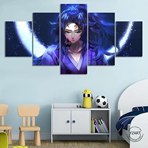 Wondbeau Leinwanddrucke Modulare Wandkunst Wandaufkleber 5 Teiliges Wandbild Druck auf Leinwand Malerei Moderne Abstrakte Poster Mit Rahmen M/100cm×50cm Kokushibo,Demon Slayer,Kimetsu No Yaiba von Wondbeau