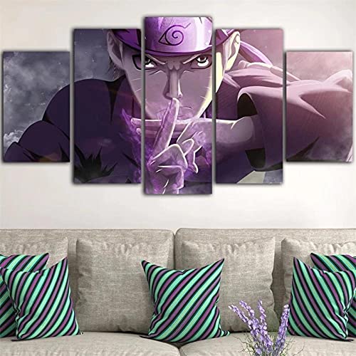 Wondbeau Leinwanddrucke Modulare Wandkunst Wandaufkleber 5 Teiliges Wandbild Druck auf Leinwand Malerei Moderne Abstrakte Poster Mit Rahmen M/100cm×50cm Naruto Anime Bild von Wondbeau