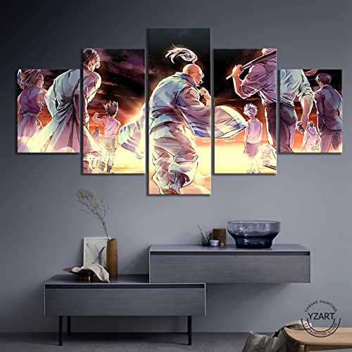 Wondbeau Leinwanddrucke Modulare Wandkunst Wandaufkleber 5 Teiliges Wandbild Druck auf Leinwand Malerei Moderne Abstrakte Poster Mit Rahmen S/75cm×40cm Hunter X Hunter Anime von Wondbeau