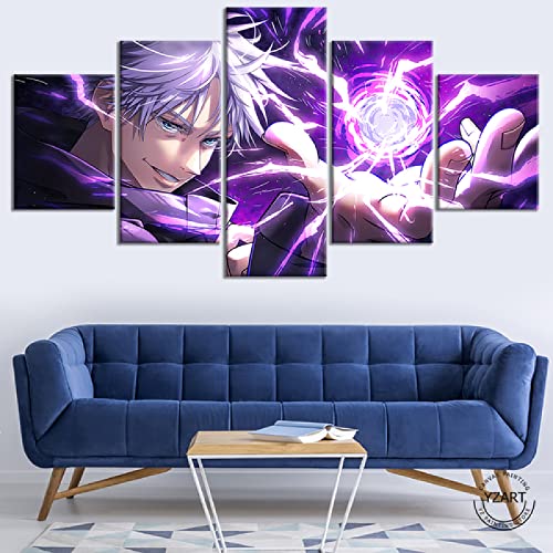 Wondbeau Leinwanddrucke Modulare Wandkunst Wandaufkleber 5 Teiliges Wandbild Druck auf Leinwand Malerei Moderne Abstrakte Poster Mit Rahmen S/75cm×40cm Jujutsu Kaisen Anime,Gojo Satoru Bild von Wondbeau