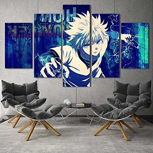 Wondbeau Leinwanddrucke Modulare Wandkunst Wandaufkleber 5 Teiliges Wandbild Druck auf Leinwand Malerei Moderne Abstrakte Poster Mit Rahmen XL/200cm×100cm Anime Hunter X Hunter Bild von Wondbeau