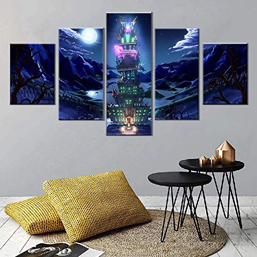 Wondbeau Leinwanddrucke Modulare Wandkunst Wandaufkleber 5 Teiliges Wandbild Druck auf Leinwand Malerei Moderne Abstrakte Poster Ohne Rahmen XL/200cm×100cm Luigis Mansion 3 Spiel von Wondbeau