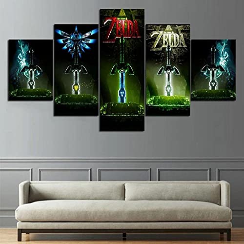 Wondbeau Poster & Kunstdrucke 5 Stück Leinwandspielposter Das Zelda-Schwert 150×80Cm Mit Rahmen 5 Panel Kunstdrucke Wandbild Malerei Modulare Wohnkultur Bürodekoration von Wondbeau