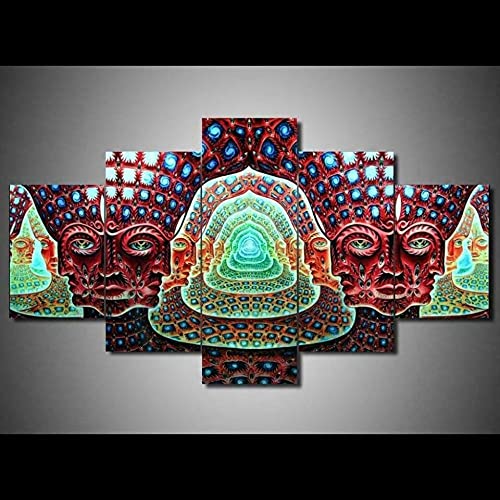 WondbeauPoster And Kunstdrucke Kein Rahmen 150×80Cm Alex Grey Graphical Abstract Art Psychedelic 2 Faces 5 Stück Leinwand Wand Hd Print Home Decor Bilder 5 Panel Poster von Wondbeau