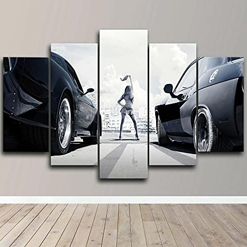 WondbeauPoster And Kunstdrucke Kein Rahmen 150×80Cm Fast And Furious Autorennen 5 Stück Leinwand Wand Kunstdruck Wohnkultur Hd Bilder 5 Panel Poster Gemälde Wohnzimmer von Wondbeau