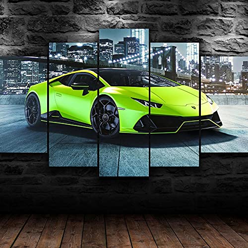 WondbeauPoster And Kunstdrucke Kein Rahmen 150×80Cm Huracan Green Super Car 5 Stück Leinwand Wand Kunstdruck Wohnkultur Hd Bilder 5 Panel Poster Gemälde von Wondbeau