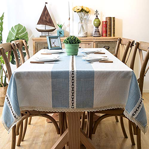 Wondder Tischdecke aus Baumwollleinen, Quaste, Spitze, für Tischdecke, Party, Bankett, Esstisch (blaue Spitze, 120 x 160 cm) von Wondder
