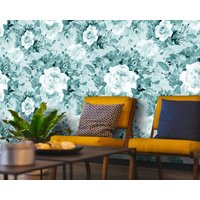 Blaue Rosen Muster Tapete, Abnehmbare Weiße Florale Bunte Schlafzimmer Tapete von Wondeca
