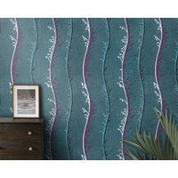 Gewellte Pflanzen Tapete, Abnehmbare Blaue Rosa Abstrakte Mosaik Schlafzimmer Tapete von Wondeca