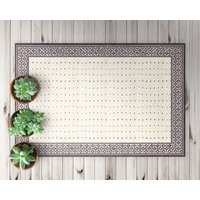 Diagonal Kariertes Muster Vinyl Matte, Beige Teppich, Lila Pvc Abstrakte Bodenmatte, Leicht Zu Reinigen, Wohnkultur, Retro Teppich von WondecaFloor