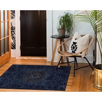 Indigo Kräuter Boho Dekorative Teppich Vinyl Matte, Blaue Bodenmatte, Schwarze Teppich, Ornament Pvc-Matte, Leicht Zu Reinigen, Home Decor, Orient von WondecaFloor