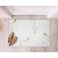 Marmor Mosaik Teppich Mit Nachahmung Gold Vinyl Matte, Pvc Weiße Vinylbodenmatte, Steinvinylteppich, Linoleumteppich, Komfortmatte, Steinteppich von WondecaFloor