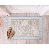 Marmorierte Und Mosaik-Muster Vinyl-Matte, Beige Pvc-Matte, Graue Vinyl-Bodenmatte, Stein-Vinyl-Teppich, Geburtstagsgeschenk, Vinylboden, Küchenmatte von WondecaFloor